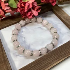 ローズクォーツ パワーストーン ブレスレット 10mm 天然石ブレス   / メンズ レディース 男性 女性 幸運 開運 恋愛運 お守り (シルバー)☆