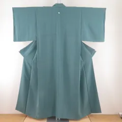 色無地 袷 グリーンブルー 一つ紋 蔦紋 広衿 正絹 仕立て上がり 身丈151cm