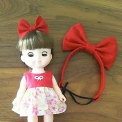 お人形とおそろい 赤のリボンヘアバンドセット