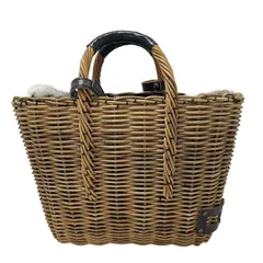 EBAGOS エバゴス　かごバッグ　マルシェ　大　　ハンドバッグ　ファー　レザー ebagos / エバゴス | ラビットファー被せ 紅籐 レザーハンドル