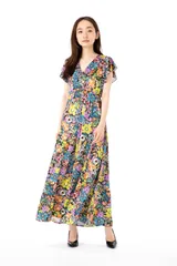 フィフィーユ(FIFILLES)ワンピース T1 T2 T3サイズ 半袖 カシュクール ロング丈ワンピース ジャージー 大人上品