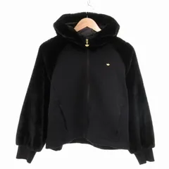 アディダス adidas タグ付き FAKEFUR ZIPHOOD フェイクファー ジップアップパーカー フーディー ロゴ ショート丈 H18031 M 黒 ブラック /TZ