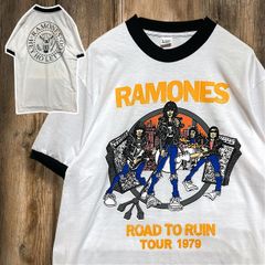 BJKJ リンガー Tシャツ ビンテージ 古着 白 黒 ラモーンズ RAMONES ライブ ツアー バンド Lサイズ 2503  2980 p10