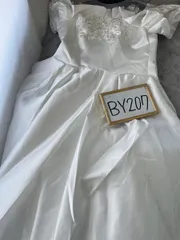 [株式会社豊作] ウエディングドレス フレンチスリーブ ロング丈 プリンセスライン エレガンス 極上ドレス 純白 花嫁ドレス (L)　※シミあり　管理BY207