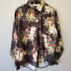 M8125 タグ付未使用 unrelaxing アンリラクシング ビッグシルエット 長袖シャツ 柄シャツ 総柄 花 FREEサイズ メンズ ライトブラック