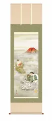 絹本着色画　【　恵比寿大黒図　】　掛軸一幅　　共箱有り　　　563 楽天市場】10年保証 掛け軸 ミニ掛け軸 和風 縁起画 恵比寿大黒