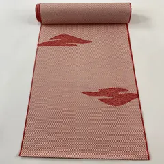 反物 秀品 小紋 波 幾何学模様 朱色 正絹 【中古】