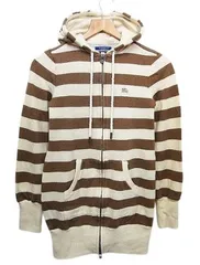 ☆バーバリー ブラックレーベル Burberry ロング丈 ニットジャケット ジップアップパーカー ボーダー レディース Mサイズ ■L27429AWS24-0-3（990）（4）6/08（990）