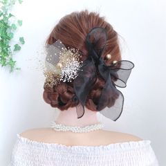 黒 リボン ベージュ ゴールド ヘアピンセット お呼ばれ ブライダル 卒業式 成人式 ヘアアクセサリー 髪飾りブラック