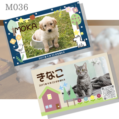 ♦︎♢M036 ペット名刺　うちの子カード 写真入り名刺　91mmx55mm　片面100枚　高品質　ペット写真　犬　猫　鳥ＱＲコード無料