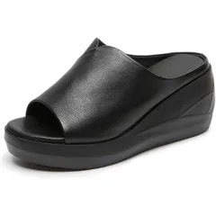 [Lopis] 脚長 美脚 サンダル レディース 厚底 オープントゥ おしゃれ ミュール かわいい ウェッジヒール サボ 歩きやすい 履きやすい (ブラック, 日本の靴のサイズ寸法, 大人, 数値, 23.5 cm) [ブラック] [23.5 cm]