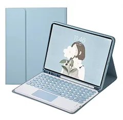 iPadAir5/Air4(2022/2020年型10.9インチ)_ブルー 2022 iPad A ir 5 10.9インチ キーボード ケース タッチパッド付き 丸いキー 可愛い2020 iPad Air 4 カラーキーボード アイパッド エア 第4世代 1