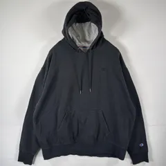 古着 チャンピオン Champion パーカー プルオーバー  スウェットマフポケット 大きいサイズ ワンポイントロゴ刺繍 フーディ XXL  ブラック メンズ