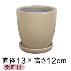 【新品】直径13cm アステアトール 植木鉢 おしゃれ ベージュ フリット釉薬 受皿付 室内 屋内 多肉植物 観葉植物 小さい鉢