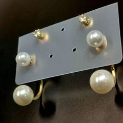 (13)ゴールドパールピアス 人工ダイヤ ジルコニアピアス 4点セット