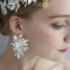 シルバー パール イヤリング or ピアス ウェディングアクセサリー 結婚式 美しい 真珠 WE140