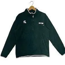 Columbia コロンビア PFG カレッジ ハーフボタン フリースジャケット ミシガン州 プルオーバー ライトアウター ワンポイント刺繡 ELSAVADOR製 XLサイズ グリーン