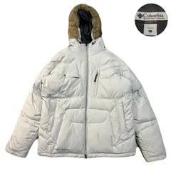 Columbia コロンビア DownJacket ダウンジャケット Hoodie パーカー ファー付き OMNIHEAT オムニヒート 00s Embroidery 刺繍ロゴ Drawcord ドローコード Feathers フェザー White 白 L