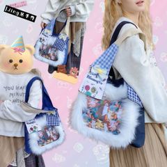 オリジナルデザインショルダーバッグ日系レトロチェック小人数キャラクター毛並みy 2 kミレニアルギャルバッグ黒さくらちゃん