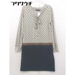◇ green label relaxing UNITED ARROWS 切り替え 水玉 ドット 長袖 ミニ ワンピース ベージュ系 ネイビー系 レディース  【中古】 【1107220004111】