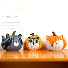 ハロウィン装飾 置物 ハロウィングッズ インテリア オーナメント 室内 屋内 リビング ダイニング 装飾 飾り カボチャ型のフクロウ キツネ アライグマ ベント ユニーク 樹脂 オブジェ 玄関 寝室 キッチン 可愛い