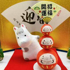 令和8年 午年飾り【のぞきうまと開運だるま】ちぎり和紙 2026年 午年 リュウコドウ 海外土産 新品未使用品 日本製