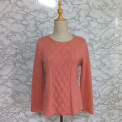ハナエモリ　HANAE MORI   長袖ニットセーター　レディース 【40】 ピンク　桃色　ケーブルニット編み　アルパカ混　羊毛混　ウール混　柔らか　かわいい　クルーネック　丸襟