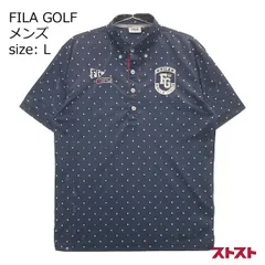 FILA GOLF フィラゴルフ 半袖ポロシャツ ボタンダウン ドット 総柄 ネイビー系 L [240001921898]#