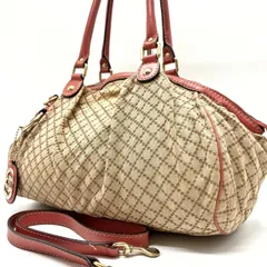 ✨良品✨ GUCCI グッチ 2way ショルダーバッグ トートバッグ スーキー ディアマンテ 総柄 インターロッキング チャーム ロゴ型押し ゴールド金具 キャンバス レザー レディース ベージュ 肌色 ブラウン 茶色