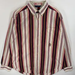 古着 トミーヒルフィガー TOMMY HILFIGER 長袖シャツ ストライプ ワンポイント ロゴ 刺繍 ボタンダウンシャツ M  ホワイト系 マルチカラー メンズ