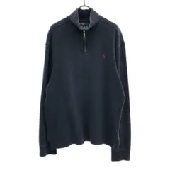 Polo by Ralph Lauren ポロバイラルフローレン ロゴ刺繍 長袖 ハーフジップ カットソー M ネイビー メンズ 古着