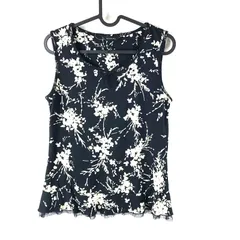 インゲボルグ INGEBORG カットソー ノースリーブ 花柄 裾フリル レース 黒系 Mサイズ 894817