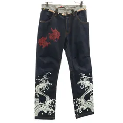 泥棒日記 ドロボウニッキ デニムパンツ w30 インディゴ ジーンズ 和柄 メンズ 古着