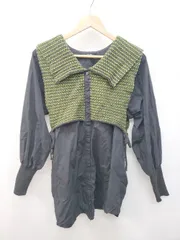 ◇ JEANASIS ジーナシス カジュアル フレア 長袖 シャツ ブラウス サイズF グリーン ブラック レディース P  【1403110006624】