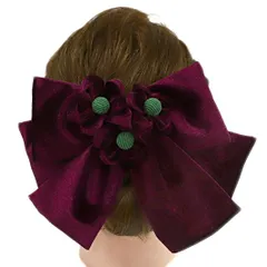 髪飾り リボン 卒業式 袴 成人式 つまみ細工 赤 振袖 前撮り 紫 ワイン ワインレッド 緑 渋緑 ベロア ベルベット かんざし 洋 No.9-5100