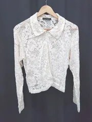 ◇ ⊂ w closet　ダブルクローゼット 透かし編みニット 長袖 シアーニットカーディガン サイズF アイボリー系 レディース E  【1411130007903】