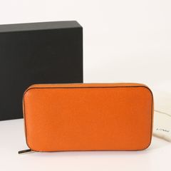 ■極美品■ヴァレクストラ レザー ラウンドファスナー 長財布 ロング ウォレット オレンジ 人気 流行 高級 メンズ レディース AEB 0530-1E7【中古】