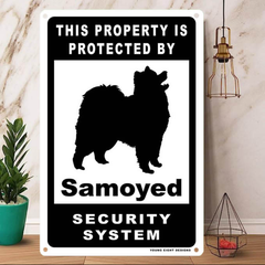雑貨【Samoyed/サモエド】  Dog ドッグ  犬    メタルポスタ―　Security  セキュリティー 警告  ヤードサイン メタルプレート  ブリキ看板  -183