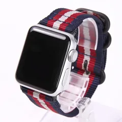 Airself 互換品 互換品 Apple Watch 対応ベルト 時計バンド アップルウォッチ交換ストラップ(ネイビーxレッドxホワイトxレッドxネイビー(黒バックル),  38mm/40mm/41mm)