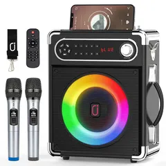 JYX スピーカーセット 拡声器 ワイヤレスマイク２本 Bluetooth 5.0対応 高低音強化機能搭載 充電式 ポータブル ホームパーティー、カラオケ、街頭スピーチ、会議 、学校行事、セミナー、室外、防災、路上ライブ、イベントなどに適用 1