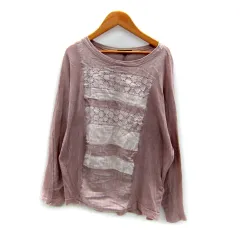 パドカレ pas de calais カットソー 長袖 ラウンドネック アイレットレース 36 S ピンク /SY16のサムネイル