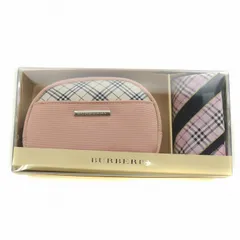 バーバリー BURBERRY ハンカチ ハンカチーフ ポーチ 小物入れ 2点セット チェック柄 総柄 ロゴ シルバー金具 ピンク /XZ ■GY18