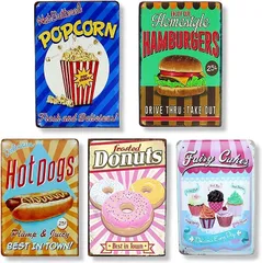 Lezalic ブリキ 看板 カフェ フード アメリカン プレート レトロ 雑貨 ヴィンテージ風 インテリア 壁飾り( FOOD)