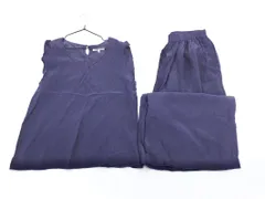 GLOBAL WORK グローバルワーク チェック ブラウス ガウチョ パンツ セットアップ sizeM/紺 ■◆ レディース