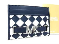 ■新品■未使用■ MICHAEL KORS マイケルコース レザー 編み込み カードケース カード入れ ネイビー系×ホワイト系 BL4071