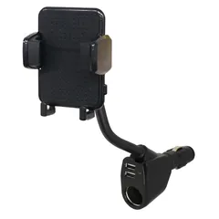ペルシード(Pellucid) 車内用品 スマホホルダー 手帳型ケース対応 2USB付 フレキシブルホルダー シガーソケット取付タイプ BK PH-1800 1