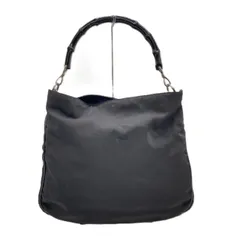 GUCCI グッチ オールドグッチ 001・1577 バンブー 2WAY ショルダーバッグ ハンドバッグ ナイロン レザー 黒 ブラック レディース メンズ ヴィンテージ USED