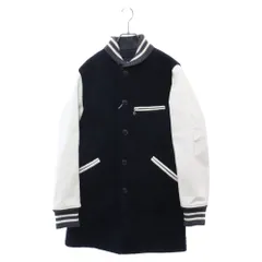 COMME des GARCONS HOMME (コムデギャルソンオム) AD2013 アームレザー切り替えウールメルトンジャケット コート ホワイト ネイビー スタジャンのサムネイル