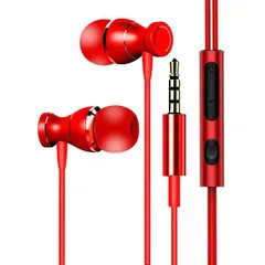 【赤】有線イヤホン 磁気設計 絡み防止 多機能コントローラー マイク付き 3.5mmジャック