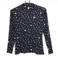 【超美品】ルコックゴルフ 長袖ハイネックシャツ ネイビー×白 ドット柄 胸元ロゴ刺しゅう レディース S ゴルフウェア le coq sportif